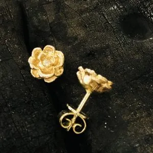 Ohrstecker Rosen Gold mit Diamant