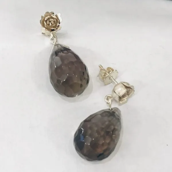ohrringe ohranhaenger ohrpendeleure silberrose mit rauchquarz